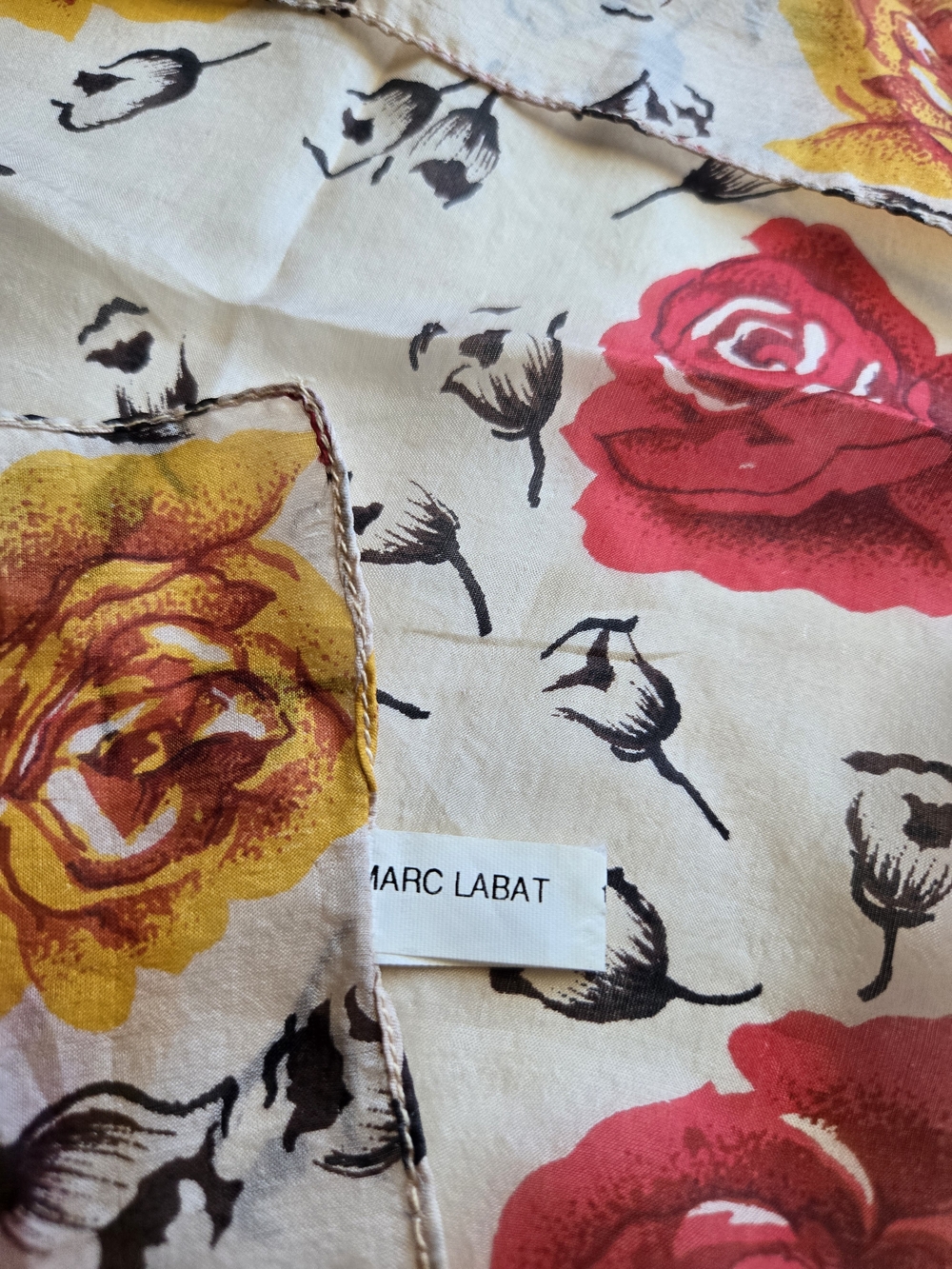 MARC LABAT Floral Silk Scarf in Red & Mustard Roses